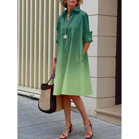 Long Sleeves Gradient Lapel Midi Dresses