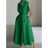 Sleeveless Solid Color Lapel Midi Dresses