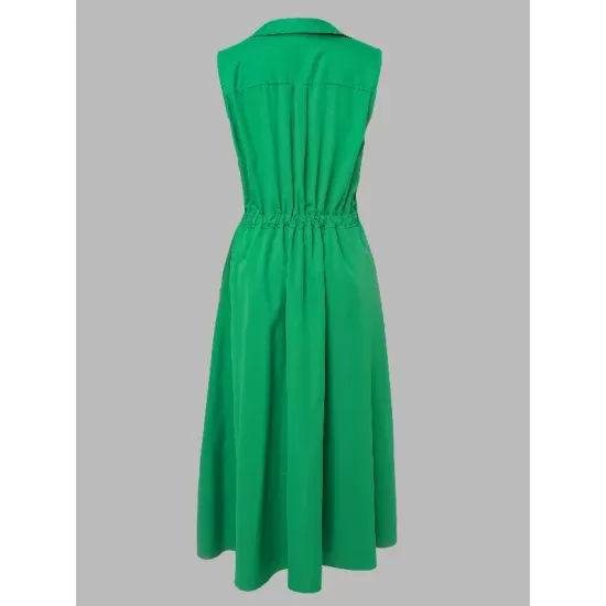 Sleeveless Solid Color Lapel Midi Dresses