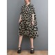 Heart Print Batwing Sleeves Irregular clipping Lapel Midi Dresses