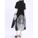 Contrast Color Drawstring Printed Tied Waist Loose Short Sleeves Lapel Shirt Dress Midi Dresses