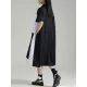 Asymmetric Contrast Color Split-Joint Loose Short Sleeves Lapel Shirt Dress Midi Dresses