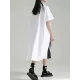 Asymmetric Contrast Color Split-Joint Loose Short Sleeves Lapel Shirt Dress Midi Dresses