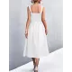 Pleated Solid Color Split-Joint High Waisted Sleeveless U-Neck Midi Dresses