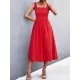 Pleated Solid Color Split-Joint High Waisted Sleeveless U-Neck Midi Dresses