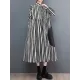 Buttoned Split-Joint Striped Long Sleeves Loose Mock Neck Midi Dresses