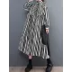 Buttoned Split-Joint Striped Long Sleeves Loose Mock Neck Midi Dresses