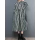 Buttoned Split-Joint Striped Long Sleeves Loose Mock Neck Midi Dresses