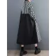 Buttoned Split-Joint Striped Long Sleeves Loose Mock Neck Midi Dresses