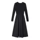 Elasticity Hollow Solid Color Split-Joint A-Line Long Sleeves Round-Neck Midi Dresses