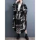 Buttoned Hooded Printed Long Sleeves Loose Outerwear Midi Dresses