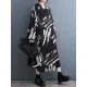 Buttoned Hooded Printed Long Sleeves Loose Outerwear Midi Dresses