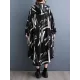 Buttoned Hooded Printed Long Sleeves Loose Outerwear Midi Dresses