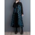 Buttoned Pleated Printed Split-Joint Long Sleeves Loose Lapel Midi Dresses