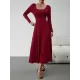 Solid Color Tied Waist A-Line High Waisted U-Neck Midi Dresses