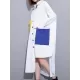 Long Sleeves Loose Asymmetric Buttoned Contrast Color Pockets Lapel Midi Dresses Shirt Dress