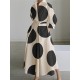 Long Sleeves Loose Contrast Color Pleated Polka-Dot Tied Waist Lapel Shirt Dress