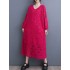 Jacquard Bishop Sleeve Long Sleeves V-Neck Midi Dresses