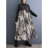 Asymmetric Buttoned Printed Split-Joint A-Line Long Sleeves Lapel Shirt Dress Midi Dresses