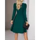 Pleated Solid Color Split-Joint Puff Sleeves Skinny V-Neck Midi Dresses