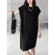 Loose Short Sleeves Asymmetric Zipper Round-Neck Dresses Midi Dresses