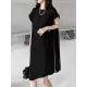 Loose Short Sleeves Asymmetric Zipper Round-Neck Dresses Midi Dresses