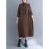 Solid Color A-Line Long Sleeves Mock Neck Midi Dresses