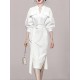 See-Through Split-Joint Split-Side Tied Waist Long Sleeves Loose V-Neck Shirt Dress Midi Dresses