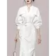 See-Through Split-Joint Split-Side Tied Waist Long Sleeves Loose V-Neck Shirt Dress Midi Dresses