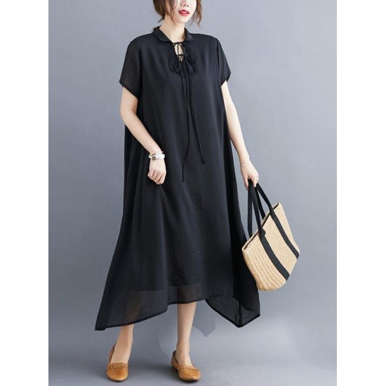 Original Solid Lapel Frenum Dress