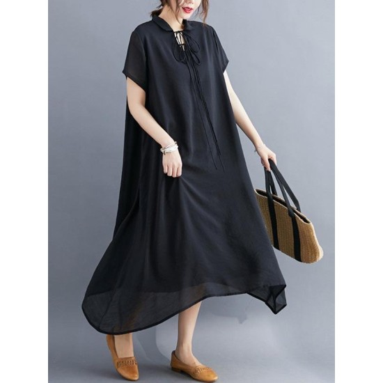 Original Solid Lapel Frenum Dress