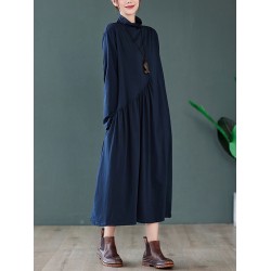 Original Solid High-Neck Knitting Dress