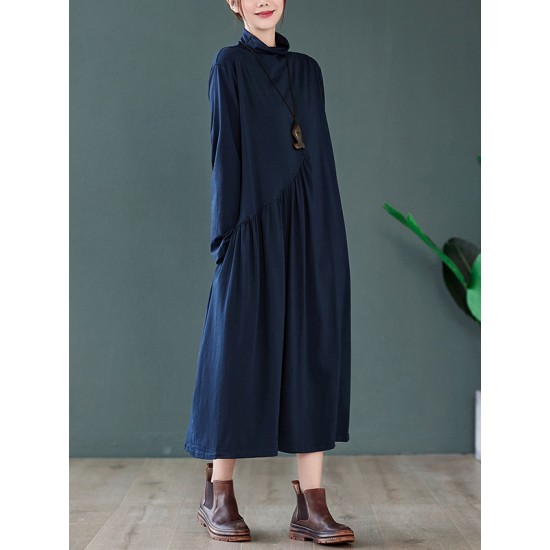 Original Solid High-Neck Knitting Dress