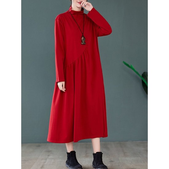 Original Solid High-Neck Knitting Dress