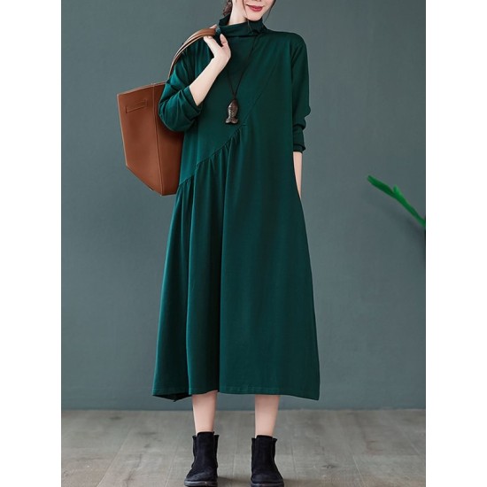 Original Solid High-Neck Knitting Dress