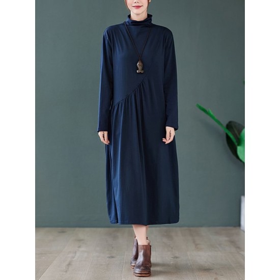 Original Solid High-Neck Knitting Dress