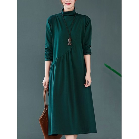 Original Solid High-Neck Knitting Dress