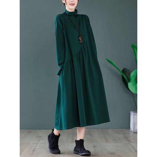 Original Solid High-Neck Knitting Dress