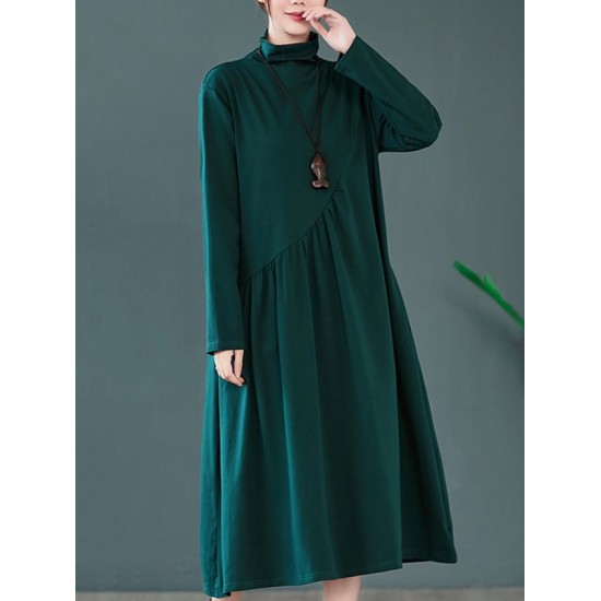 Original Solid High-Neck Knitting Dress