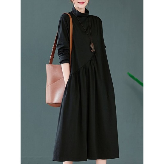 Original Solid High-Neck Knitting Dress