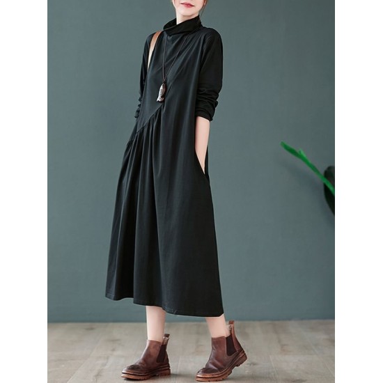 Original Solid High-Neck Knitting Dress