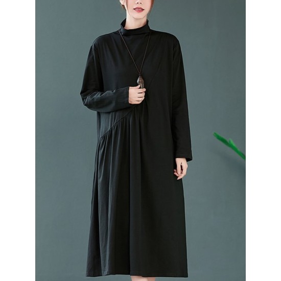 Original Solid High-Neck Knitting Dress