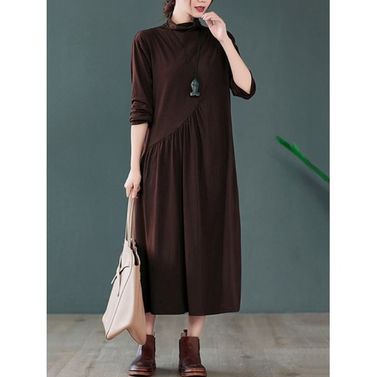 Original Solid High-Neck Knitting Dress