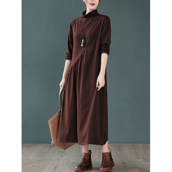 Original Solid High-Neck Knitting Dress