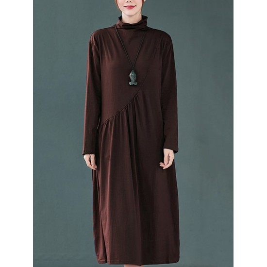 Original Solid High-Neck Knitting Dress