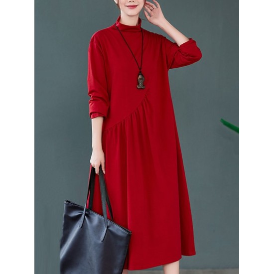 Original Solid High-Neck Knitting Dress