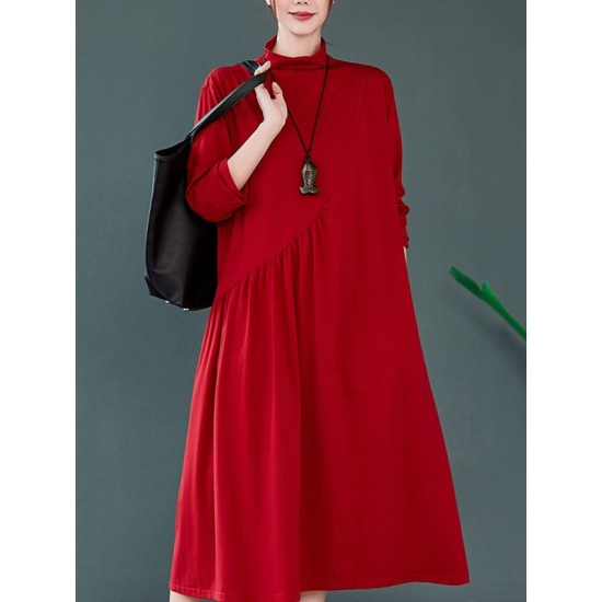 Original Solid High-Neck Knitting Dress