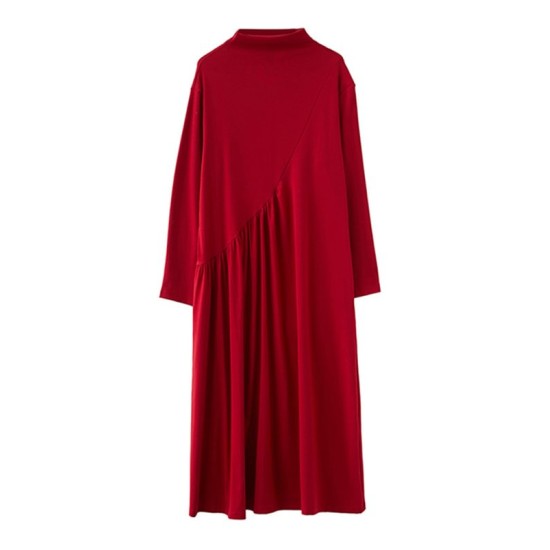 Original Solid High-Neck Knitting Dress