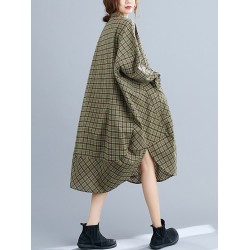 Vintage Plaid Irregularity Shirt Dresses