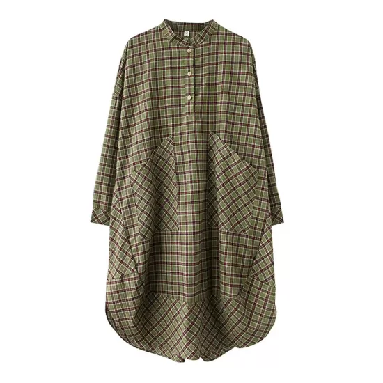 Vintage Plaid Irregularity Shirt Dresses